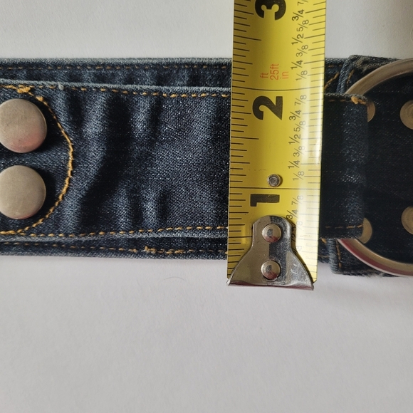 No Boundaries dark denim belt O ring closure metal silver studs boho edgy rock L - Picture 10 of 11